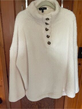 Derek Heart Cream Plush Funnel Neck Button Pullover